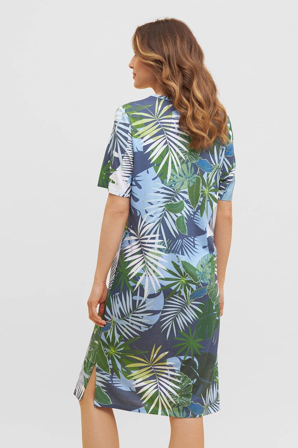 Rösch Nachtkleid im tropischen Palmen-Druck Taschen Baumwolle/Modal Fabrikladen