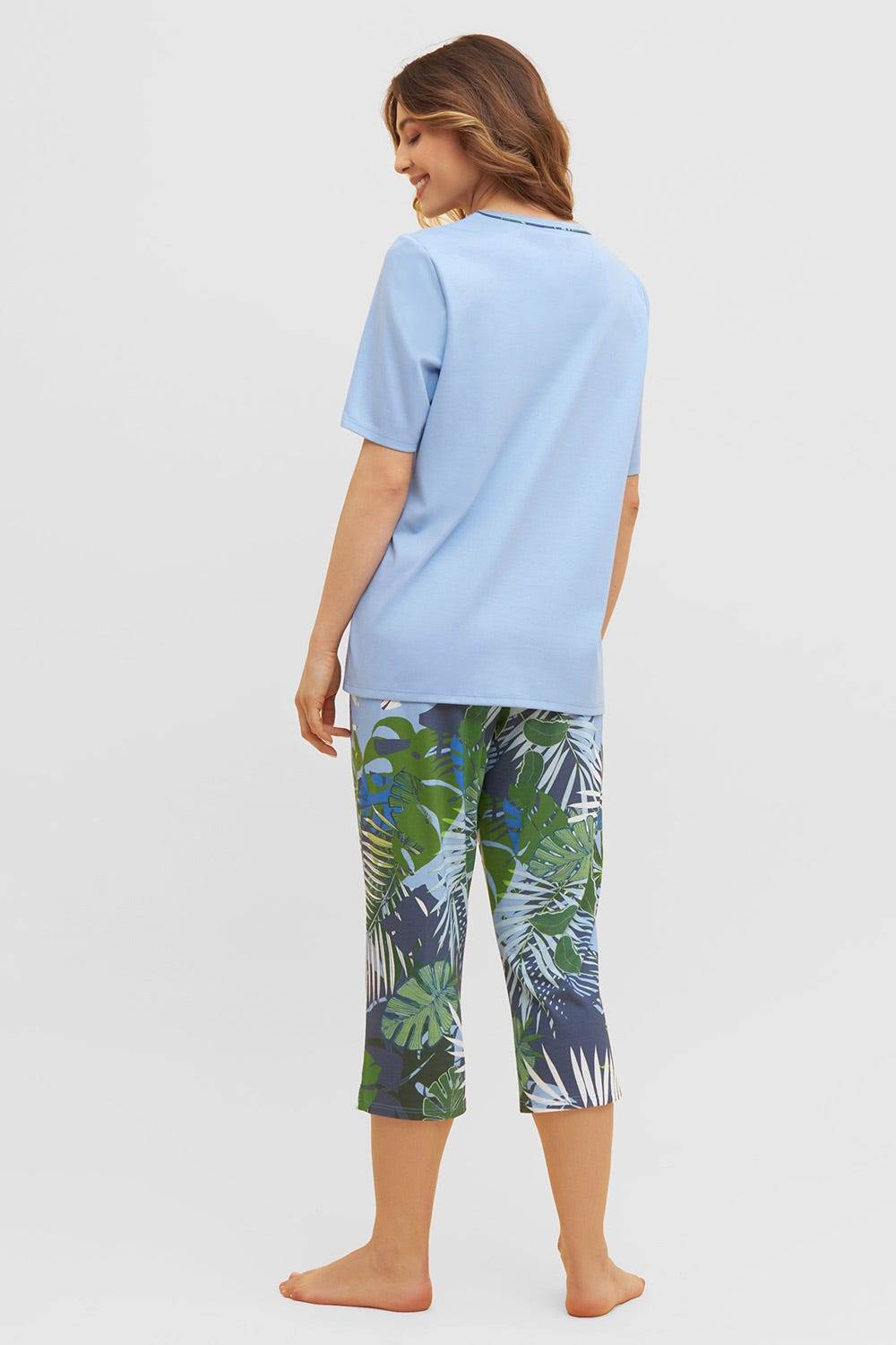Rösch Pyjama mit tropischem Palmen-Druck 3/4-Hose Paspel Baumwolle/Modal Begrenzt auf 3 Tage