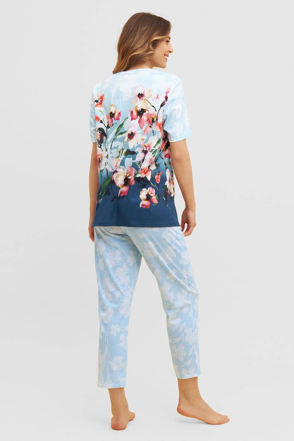 Rösch Pyjama mit platziertem Druck 7/8-Hose Kurzarm Baumwolle/Modal Im Verkauf