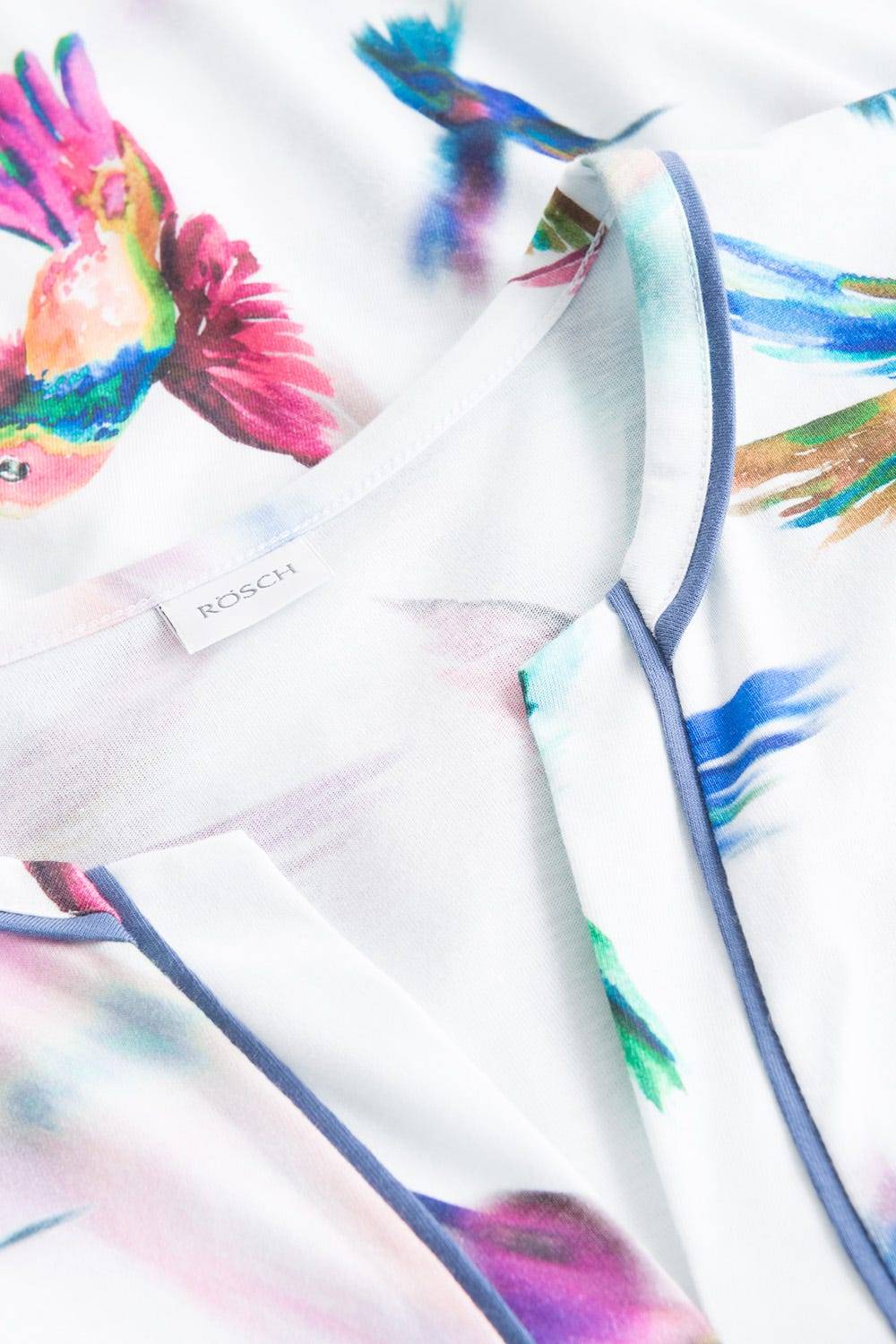 Rösch Pyjama im Vogel-Druck Kimono Paspeln Halbarm 100% Baumwolle 50% Rabatt für begrenzte Zeit