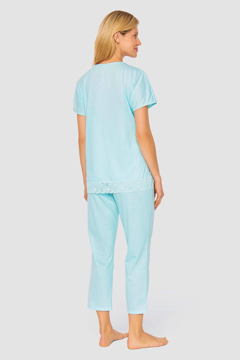 Rösch Pyjama mit feinen Spitzendetails Uni Elegant 100% Baumwolle Rabatte dieses Monats