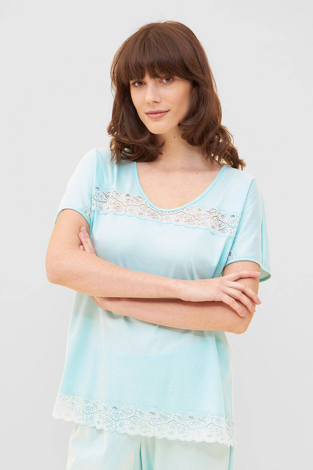 Rösch Pyjama mit feinen Spitzendetails Uni Elegant 100% Baumwolle Rabatte dieses Monats