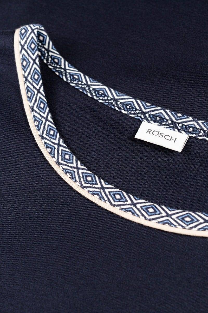 Rösch Herren Pyjama mit Minimalprint Blau Raffungen Paspeln 100% Baumwolle Outlet