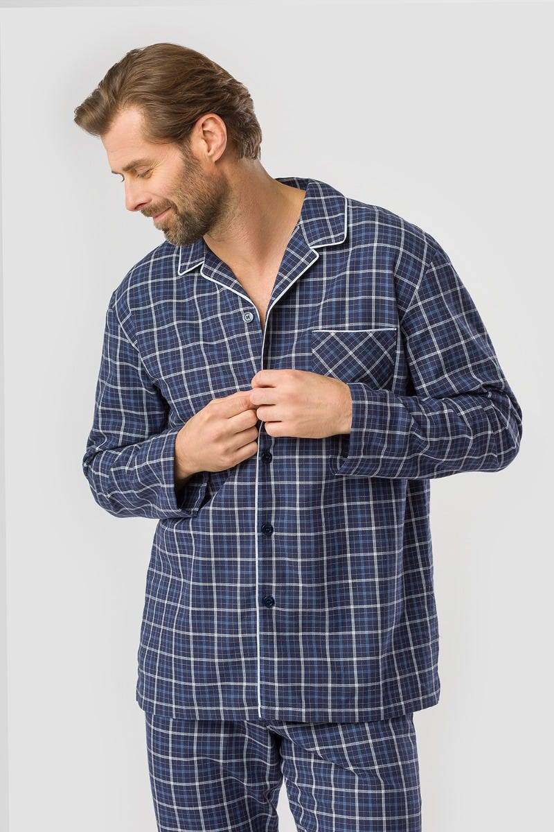 Rösch Herren Pyjama im Web-Karo Klassisch Paspeln 100% Baumwolle Auslauf