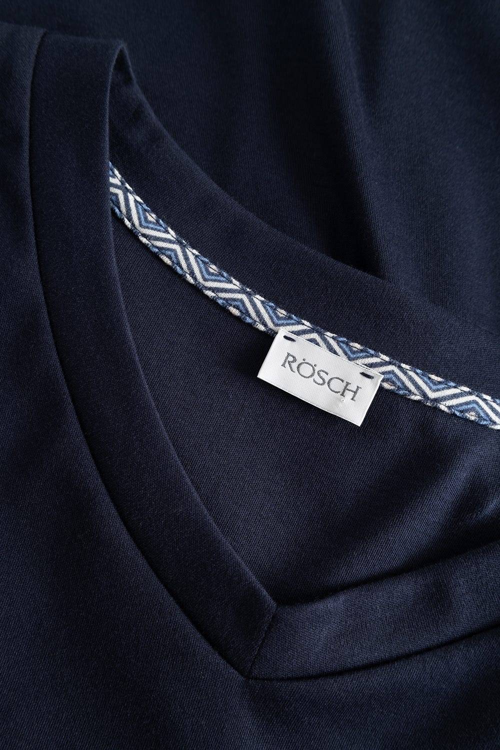 Rösch Herren Langer Pyjama mit Minimalprint Blau V-Ausschnitt 100% Baumwolle Verkauf