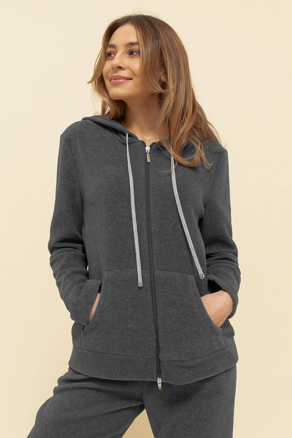 Rösch Hausanzug aus kuscheligem Fleece Hoodie lässig Polyester/Viskose Fabrikverkauf