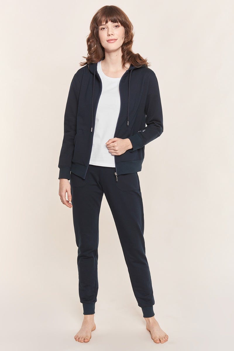 Rösch Sweatjacke mit Logodetail Navyblau Hoodie lässig Baumwolle/Elasthan Rösch thx Blitzverkäufe