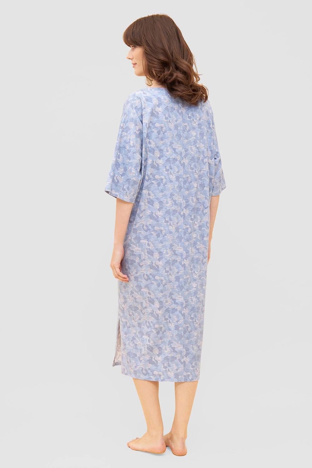 Rösch Nachtkleid im blauen Camouflage-Druck Halbarm Maxi-Länge Baumwolle/Elasthan Versandkostenfrei
