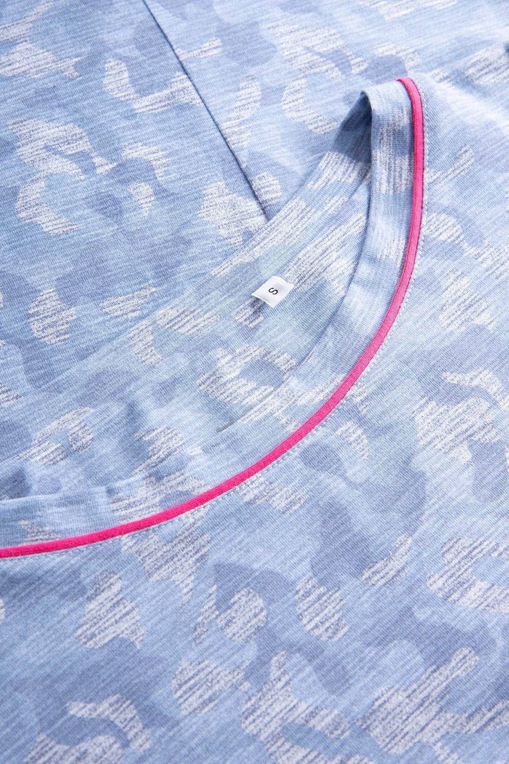 Rösch Nachtkleid im blauen Camouflage-Druck Halbarm Maxi-Länge Baumwolle/Elasthan Versandkostenfrei