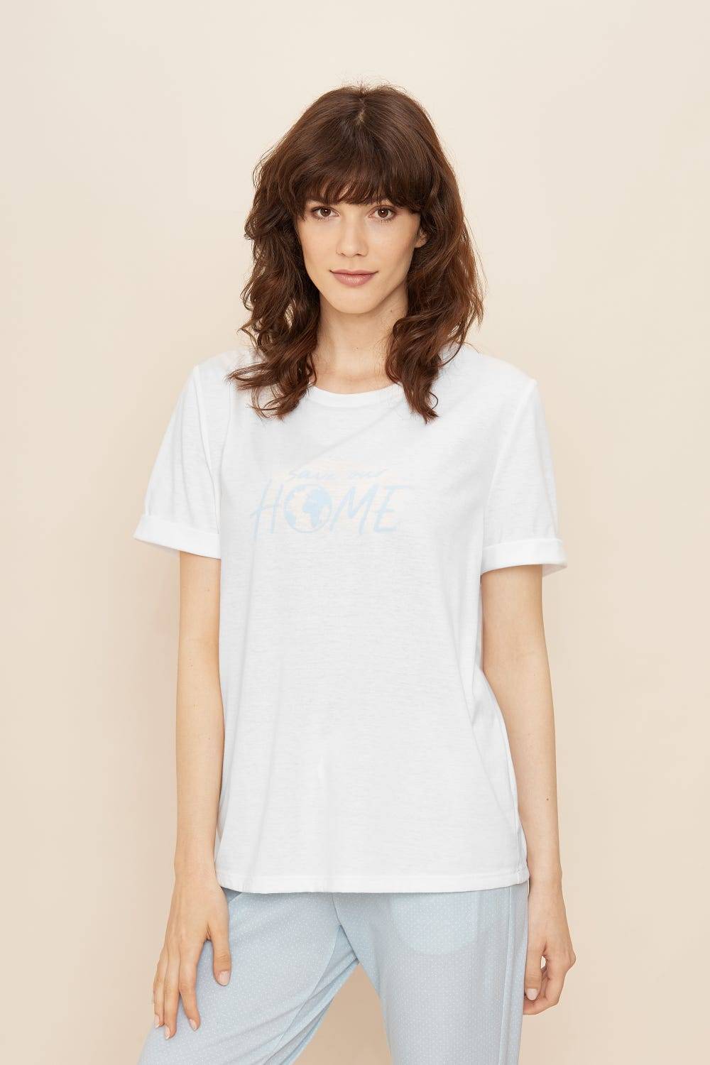 Rösch T-Shirt mit Schriftzug &quot;Save our home&quot; Mix und Match 100% Baumwolle Weihnachtsangebot