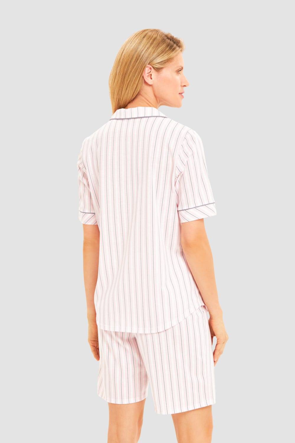 Rösch Basic Pyjamashirt Kurzarm im Streifendruck Herrenhemdstil Muttertagsangebot