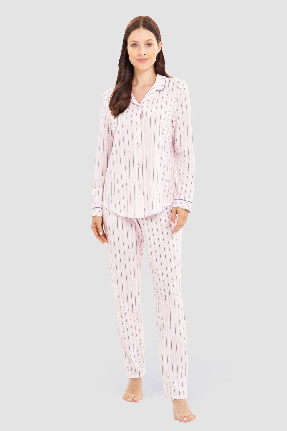 Rösch Basic Pyjamashirt Langarm im Streifendruck Herrenhemdstil Valentinstagsangebot