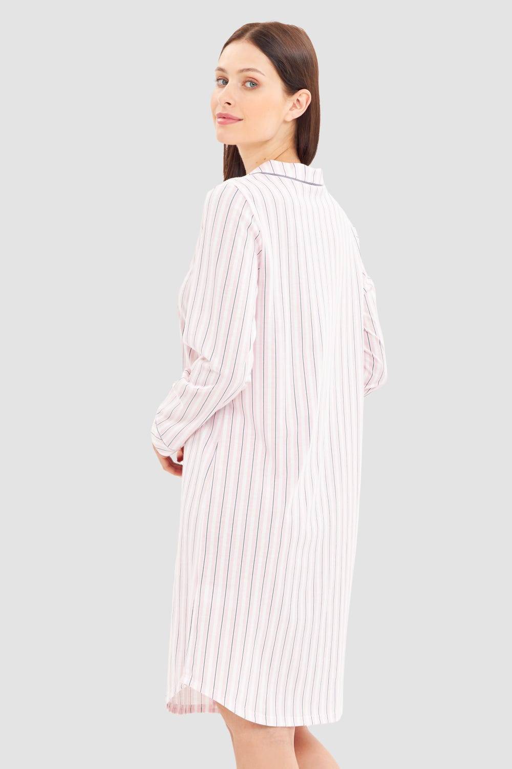 Rösch Basic Nachthemd Langarm im Streifendruck Herrenhemdstil Online Outlet