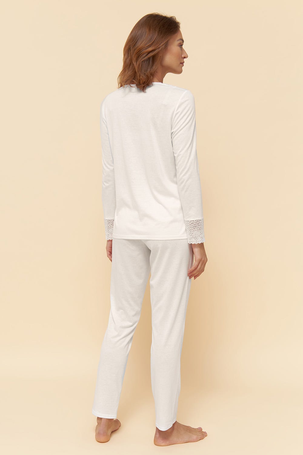 Rösch Pyjama mit eleganten Spitzen-Details einfarbig romantisch verspielt Baumwolle/Modal Kauf eins, bekomm eins gratis