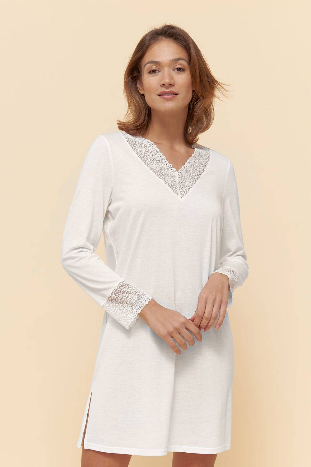 Rösch Nachthemd mit eleganten Spitzen-Details einfarbig romantisch verspielt Baumwolle/Modal Tägliche Deals