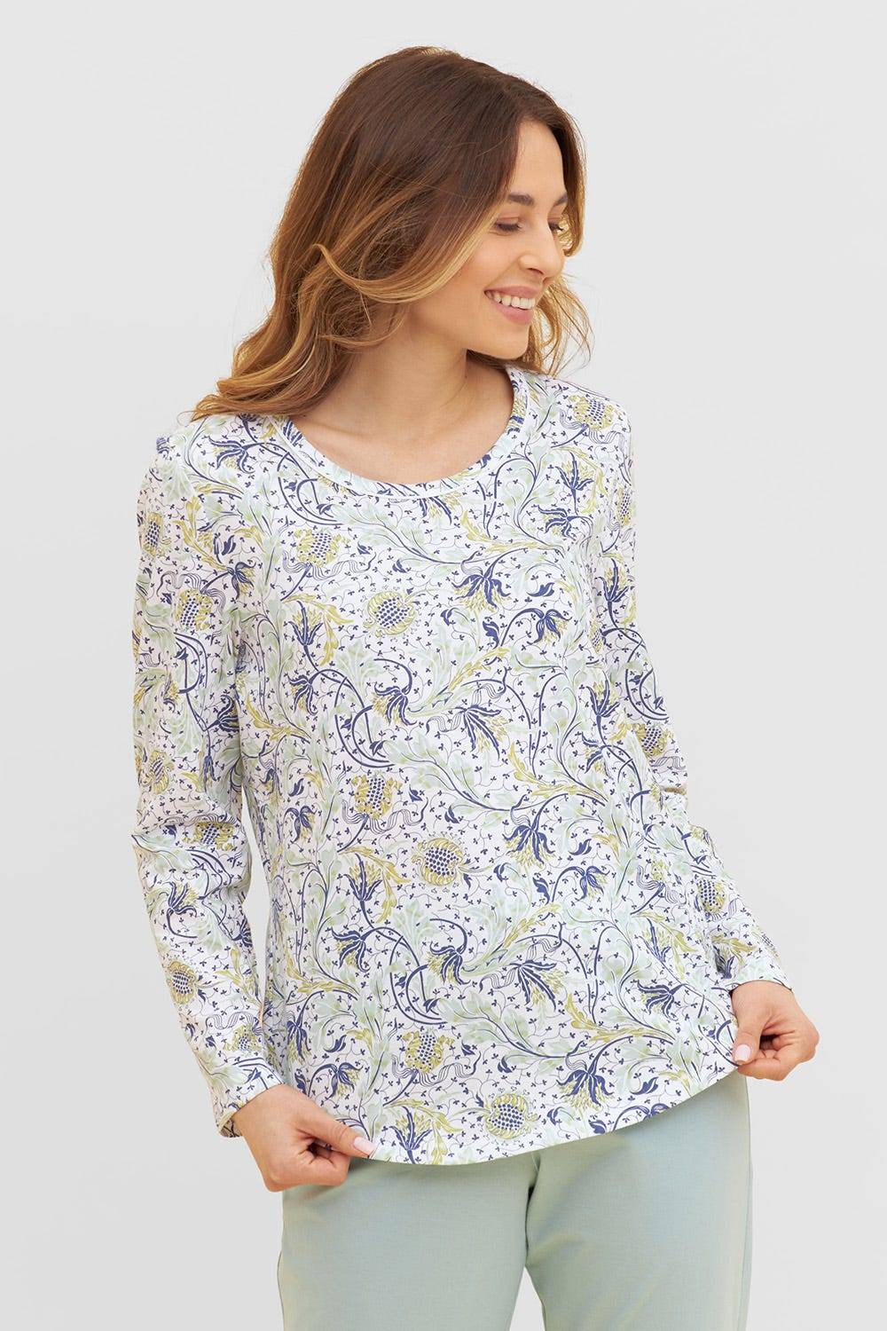 Rösch Basic Pyjamashirt Langarm im floralen Ornament-Print Mix & Match 1884806