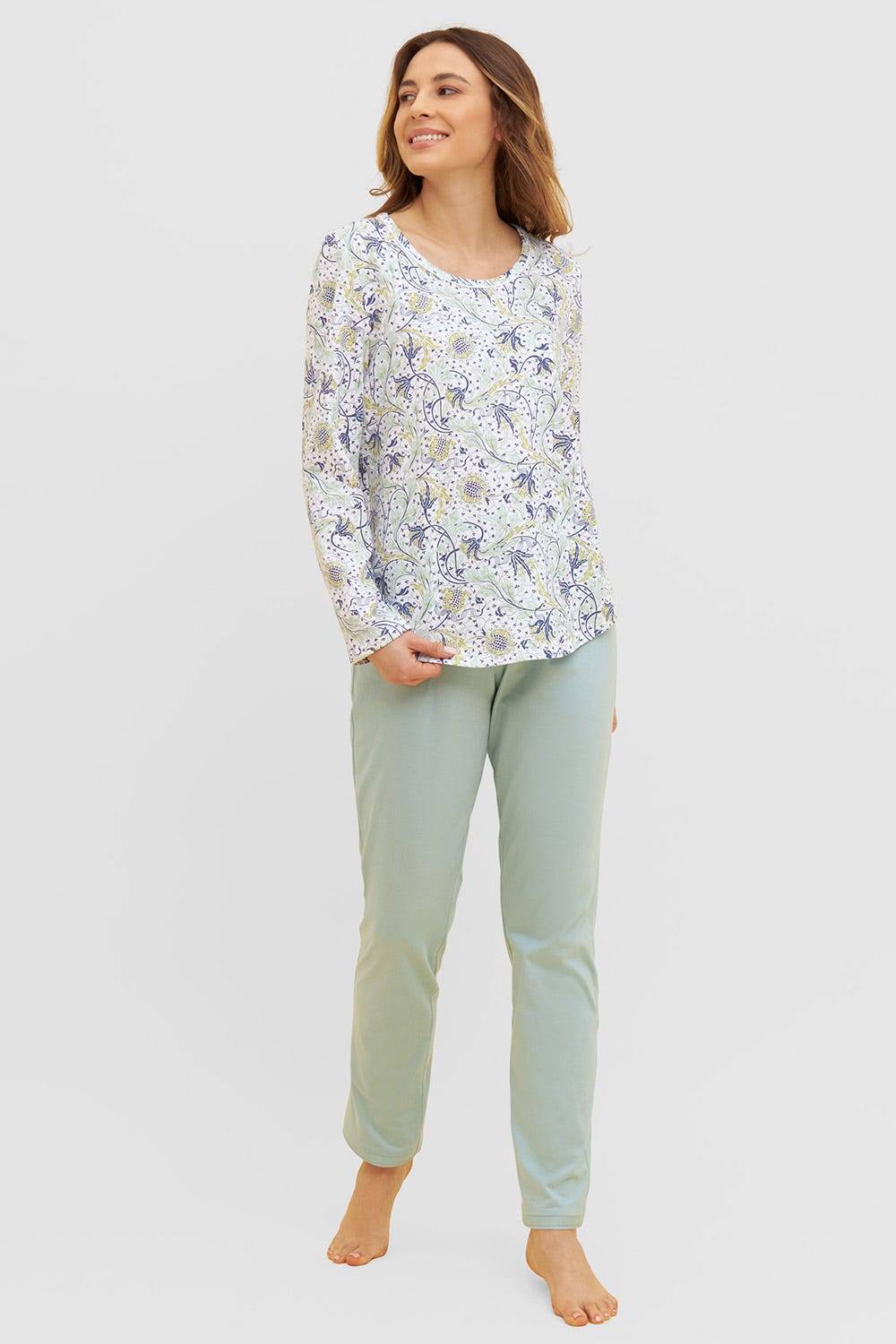 Rösch Basic Pyjamashirt Langarm im floralen Ornament-Print Mix &amp; Match 1884806 Tiefpreis