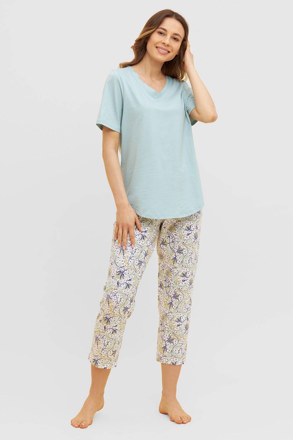 Rösch Basic 7/8-Pyjamahose im floralen Ornament-Print Mix &amp; Match 1884809 Wochenangebot