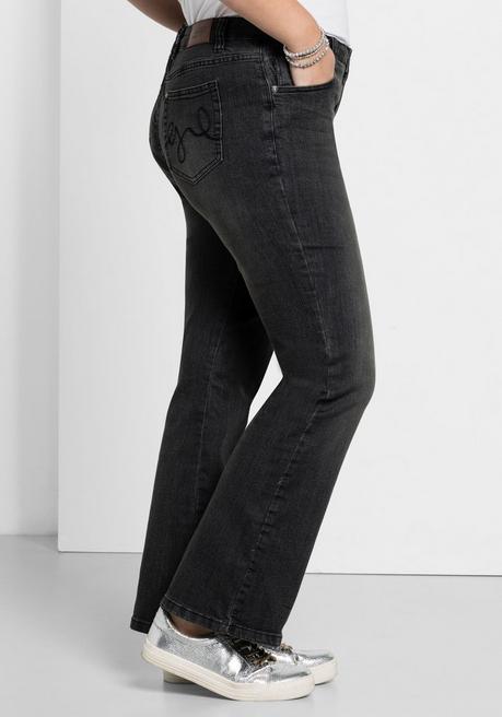 sheego Bootcut-Jeans in 5-Pocket-Form, mit Used-Effekten - black Denim sheego Kauf eins, bekomm eins gratis