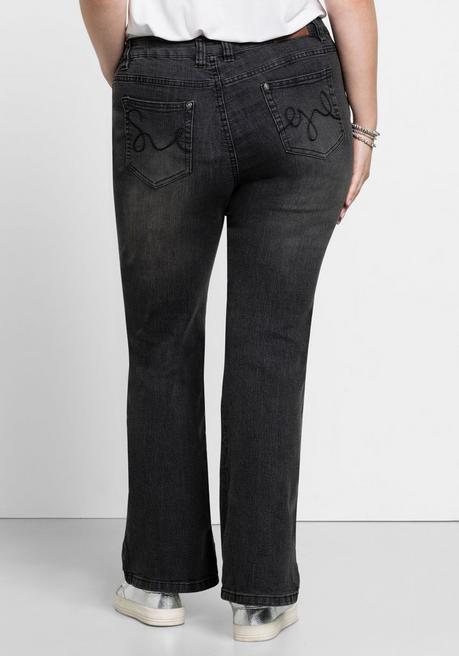 sheego Bootcut-Jeans in 5-Pocket-Form, mit Used-Effekten - black Denim sheego Kauf eins, bekomm eins gratis