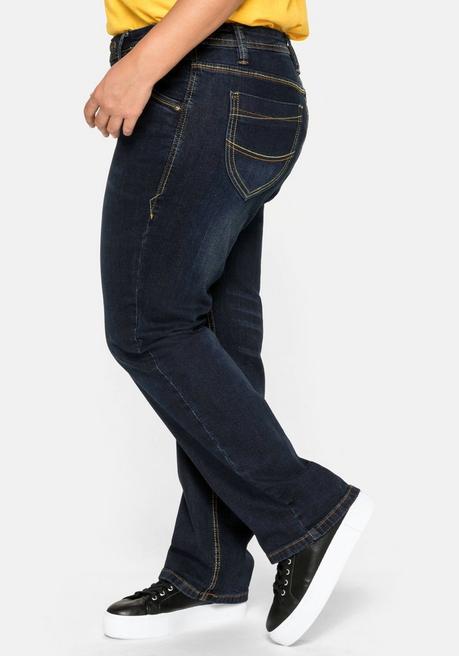 sheego Gerade Stretch-Jeans mit Used-Effekten - dark blue Denim sheego Sonderangebote