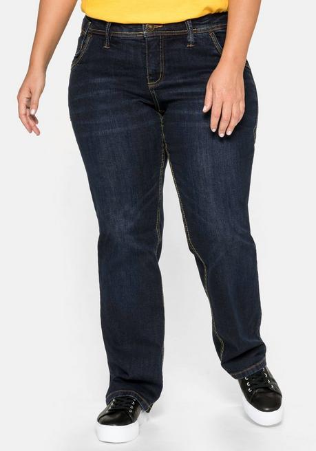 sheego Gerade Stretch-Jeans mit Used-Effekten - dark blue Denim sheego Sonderangebote