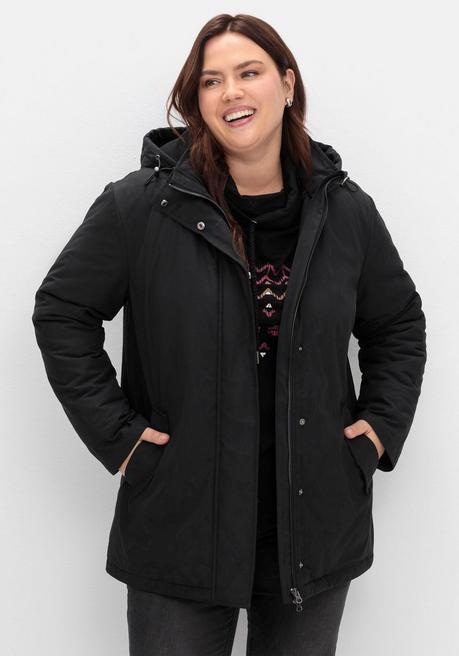 sheego Parka mit gefütterter Kapuze und 2-Wege-Zipper - schwarz sheego Riesige Ersparnisse
