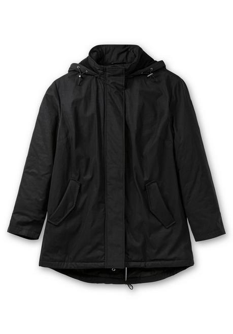 sheego Parka mit gefütterter Kapuze und 2-Wege-Zipper - schwarz sheego Riesige Ersparnisse