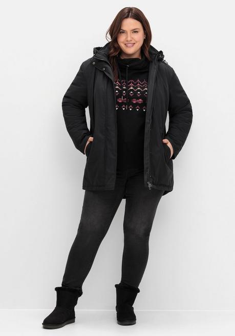 sheego Parka mit gefütterter Kapuze und 2-Wege-Zipper - schwarz sheego Riesige Ersparnisse