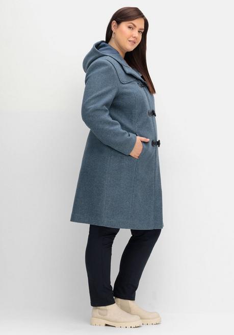 sheego Dufflecoat mit Wollanteil und Kapuze - taubenblau sheego VIP-Rabatte
