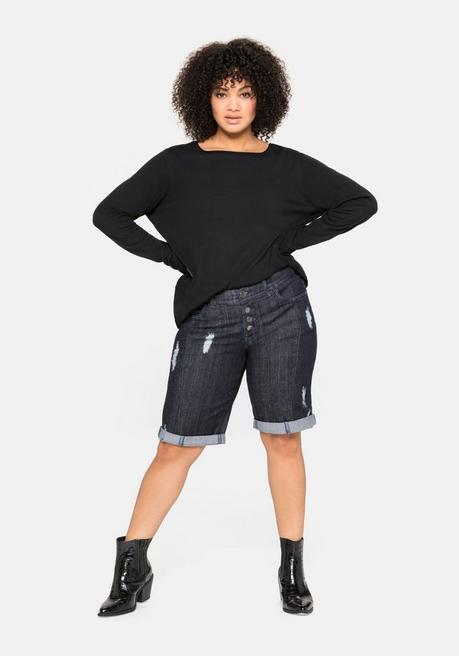 sheego Longpullover mit U-Boot-Ausschnitt und Leinenanteil - schwarz sheego Nur noch ein Tag übrig