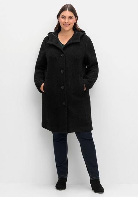 sheego Kapuzenmantel in kuscheliger Bouclé-Qualität - schwarz sheego 50% Rabatt mit kostenlosem Versand