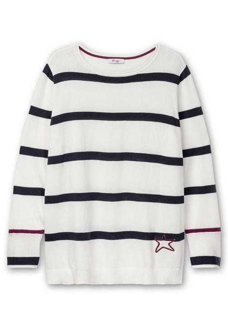 sheego Gestreifter Pullover mit Stern-Stickerei, aus Baumwolle - offwhite gestreift sheego zollfrei