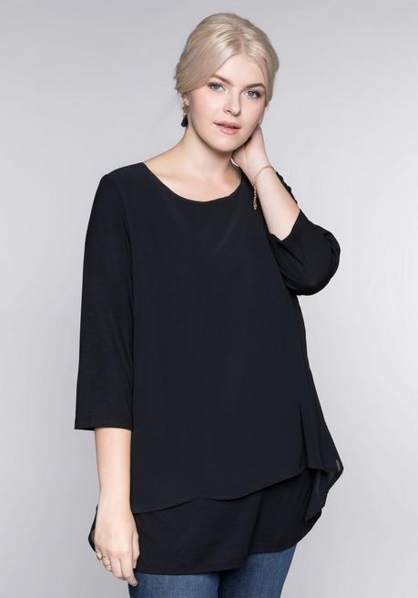 sheego Blusenshirt in leichter A-Linie mit Zipfelsaum - schwarz sheego 50% Rabatt für begrenzte Zeit