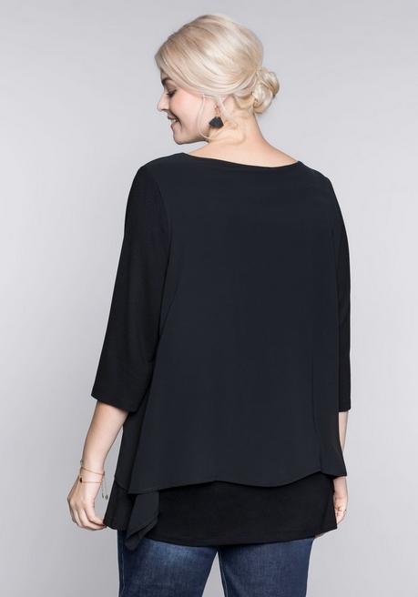 sheego Blusenshirt in leichter A-Linie mit Zipfelsaum - schwarz sheego 50% Rabatt für begrenzte Zeit