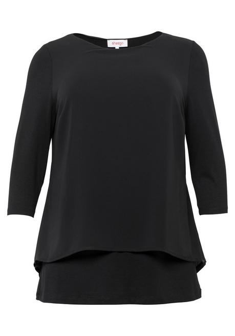 sheego Blusenshirt in leichter A-Linie mit Zipfelsaum - schwarz sheego 50% Rabatt für begrenzte Zeit