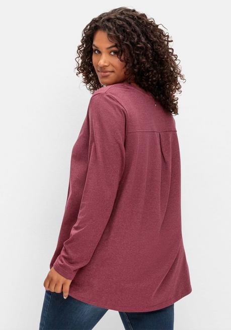 sheego Fein meliertes Langarmshirt in A-Linie, mit Rundhals - brombeer meliert sheego Verkauf