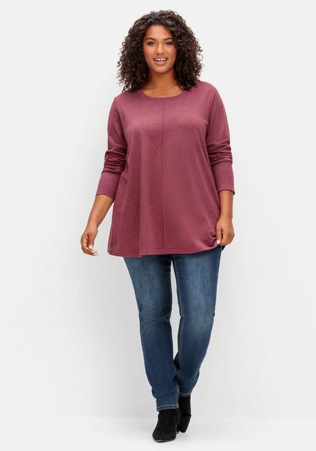 sheego Fein meliertes Langarmshirt in A-Linie, mit Rundhals - brombeer meliert sheego Verkauf