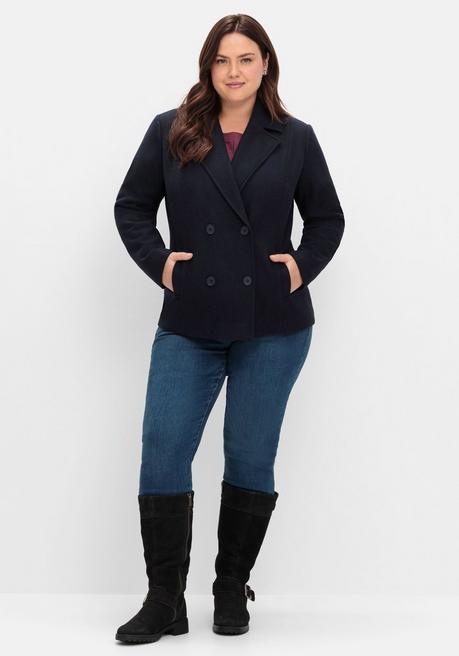 sheego Kurze, gefütterte Cabanjacke mit Wollanteil - tiefblau sheego Schlussverkauf