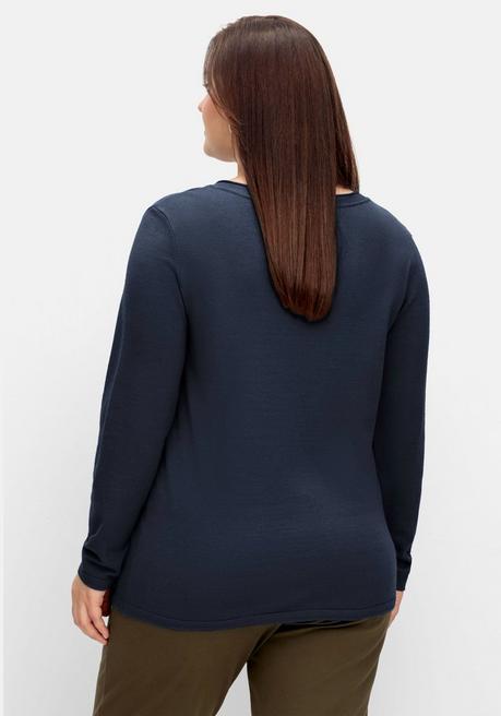 sheego Flauschiger Pullover mit V-Ausschnitt - nachtblau sheego Meist gekauft