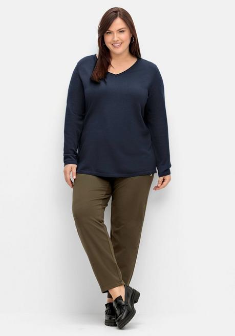 sheego Flauschiger Pullover mit V-Ausschnitt - nachtblau sheego Meist gekauft