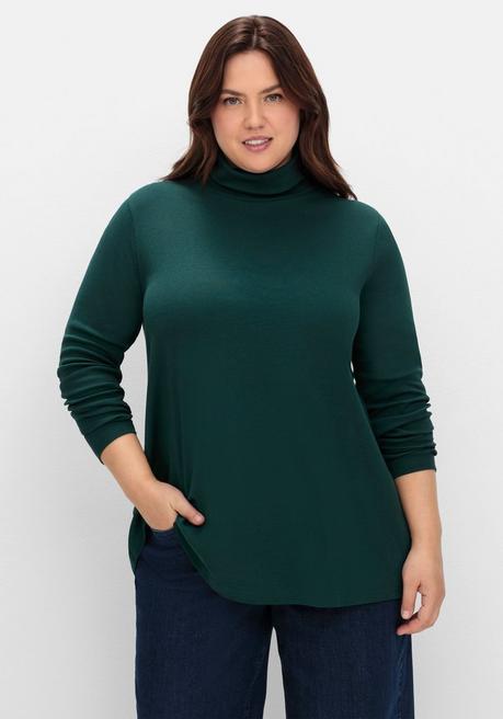 sheego Langarmshirt mit Rollkragen, in A-Linie - tiefgrün sheego Fabrikpreis