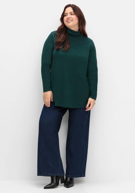 sheego Langarmshirt mit Rollkragen, in A-Linie - tiefgrün sheego Fabrikpreis