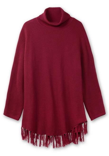 sheego Gerippter Poncho-Pullover mit Fransensaum - beere sheego Sonderangebot