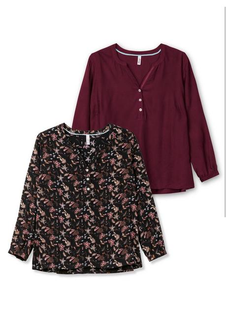 sheego Doppelpack Tuniken, uni und gemustert - aubergine+schwarz gemustert sheego Günstig kaufen