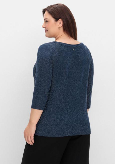sheego 3/4-Arm-Shirt mit Glitzergarn und U-Boot-Ausschnitt - saphir sheego Versandkostenfrei