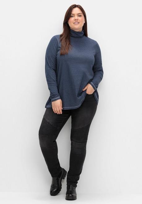 sheego Langarmshirt in A-Linie, mit Stehkragen - saphir meliert sheego Großer Ausverkauf