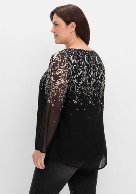 sheego Gefütterte Chiffontunika mit Alloverprint - schwarz-weiß gemustert sheego Flash Sale