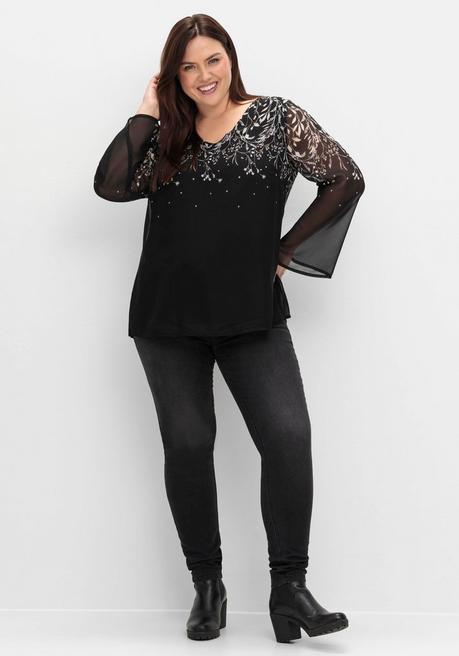 sheego Gefütterte Chiffontunika mit Alloverprint - schwarz-weiß gemustert sheego Flash Sale