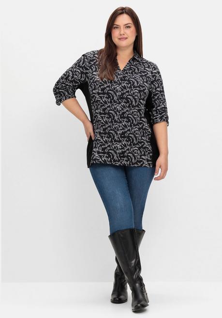 sheego Bluse mit Print und elastischen Einsätzen - schwarz-weiß gemustert sheego Online Shopping